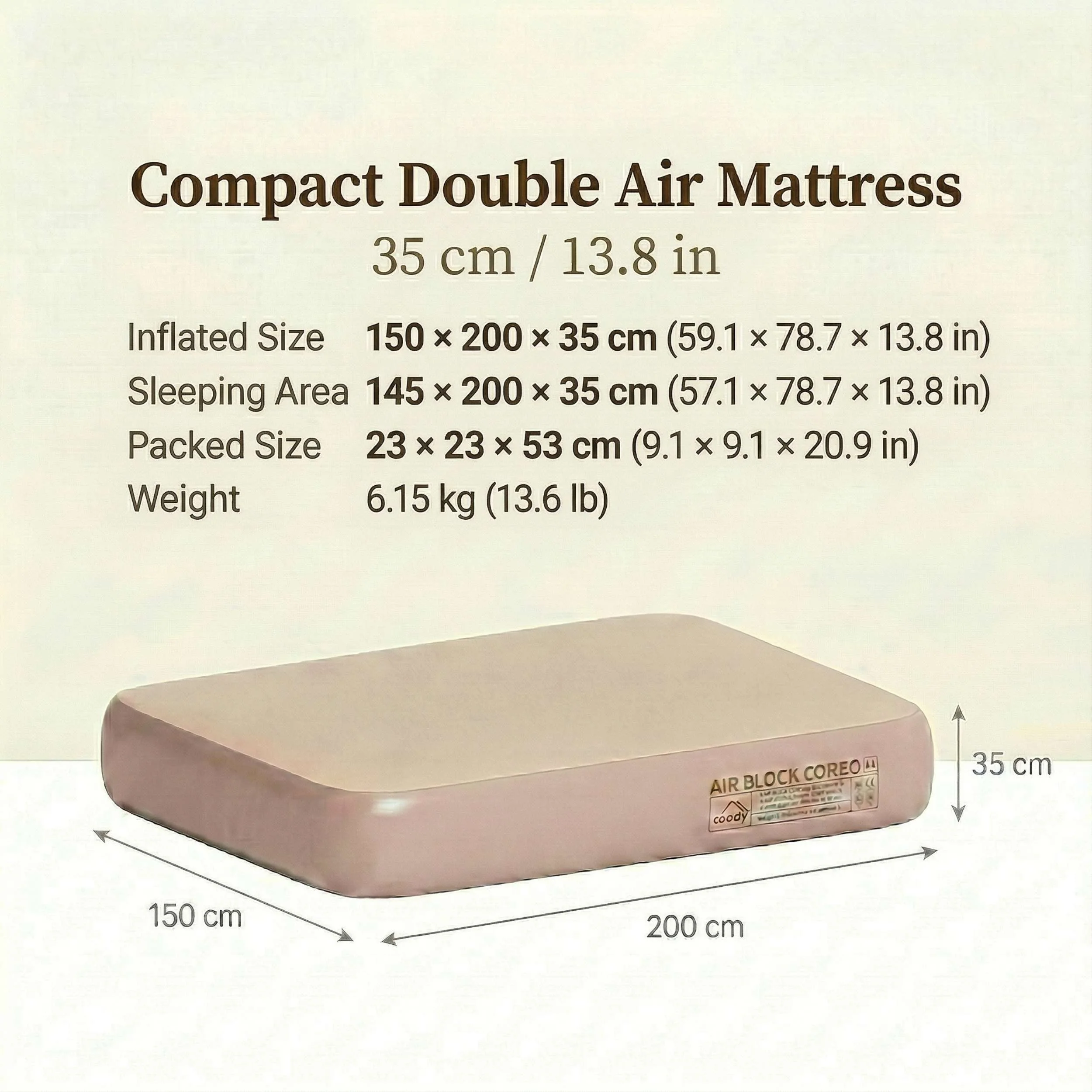 Coody Coreo Air Mattress Queen (150 × 200 × 35 cm) – Structured Air Block Inflatable Bed, Compact Pack Design - Image 3