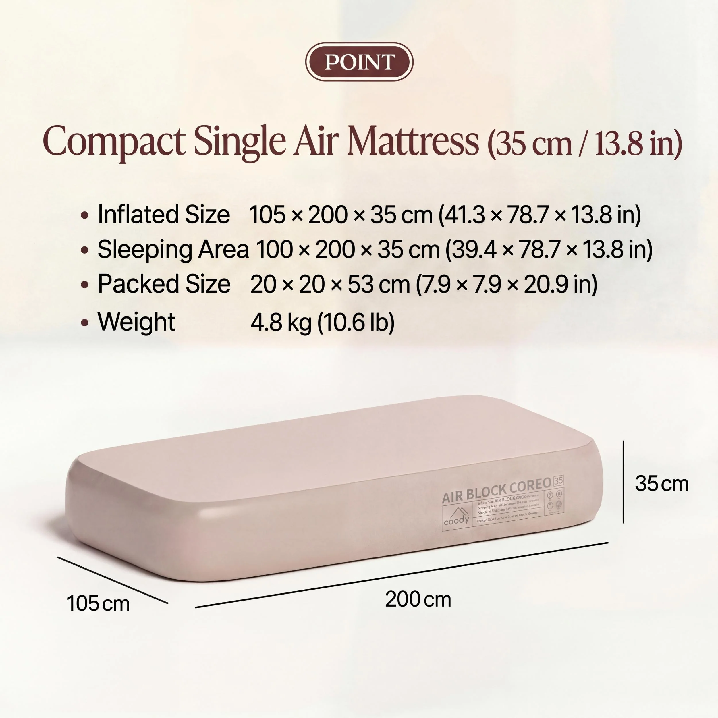 Coody Coreo Air Mattress Single (105 × 200 × 35 cm) – Structured Air Block Inflatable Bed, Compact Pack Design - Image 3