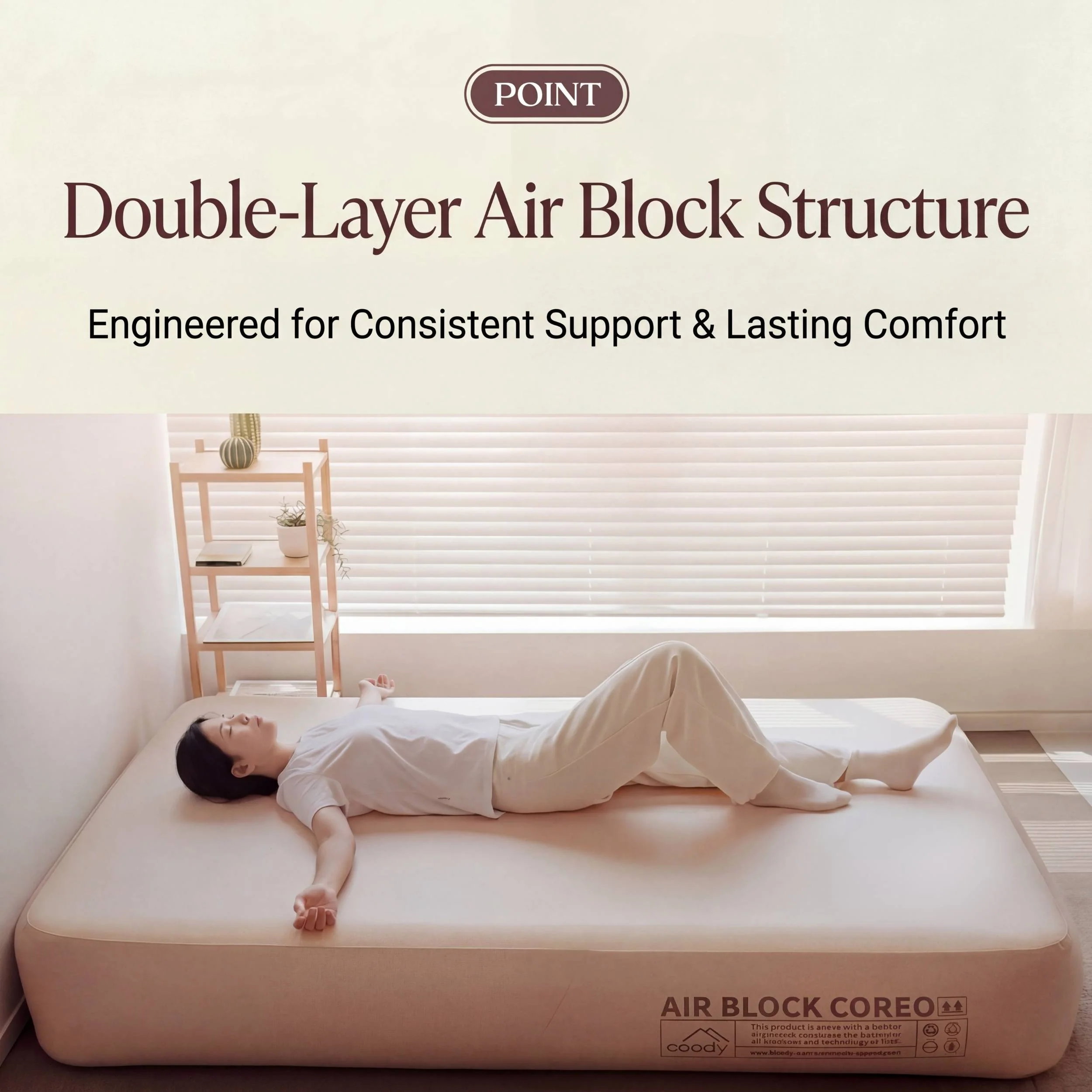 Coody Coreo Air Mattress Single (105 × 200 × 35 cm) – Structured Air Block Inflatable Bed, Compact Pack Design - Image 7