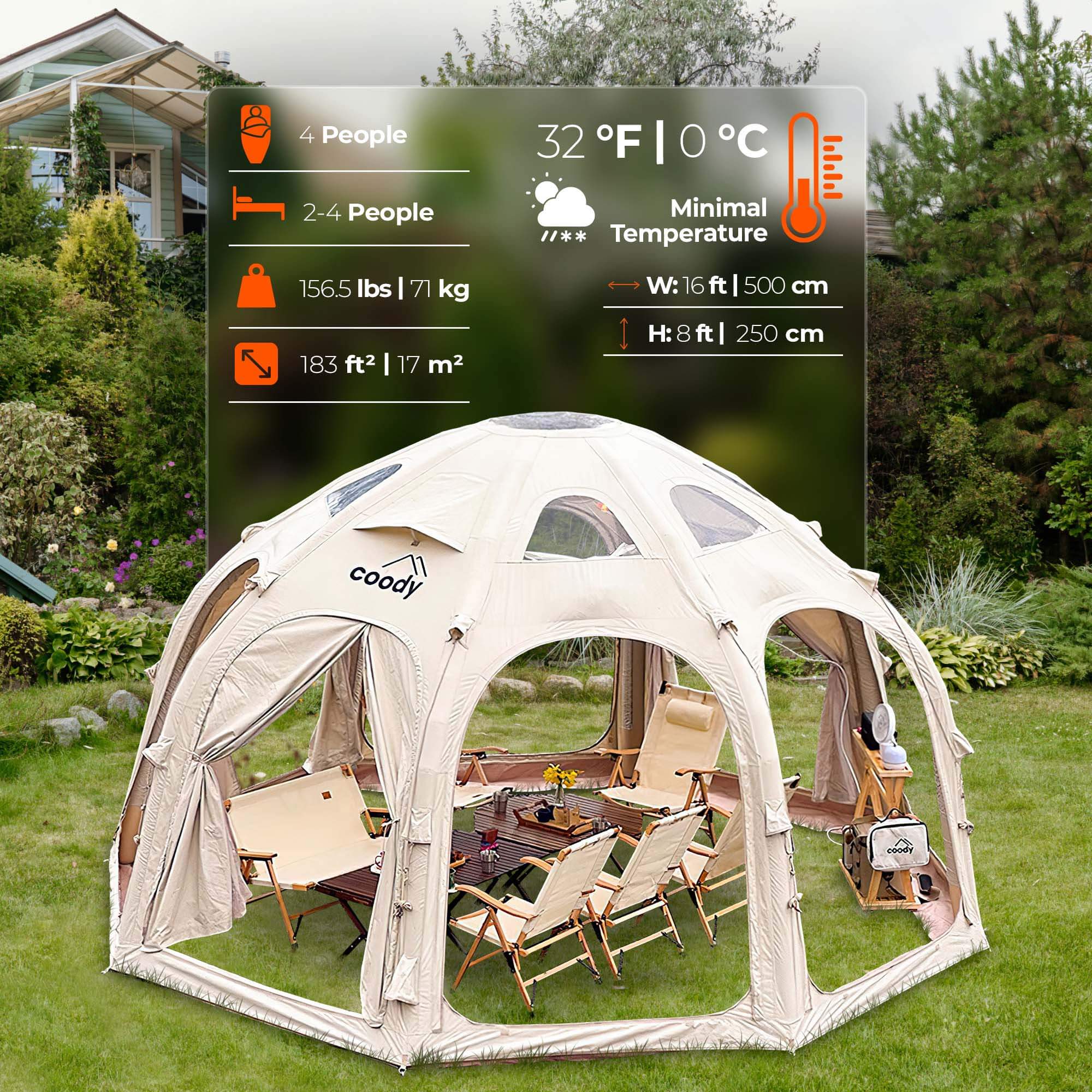 Coody Aurora Dome Beige Inflatable Shelter for Outdoors (2-4 person) - Image 3