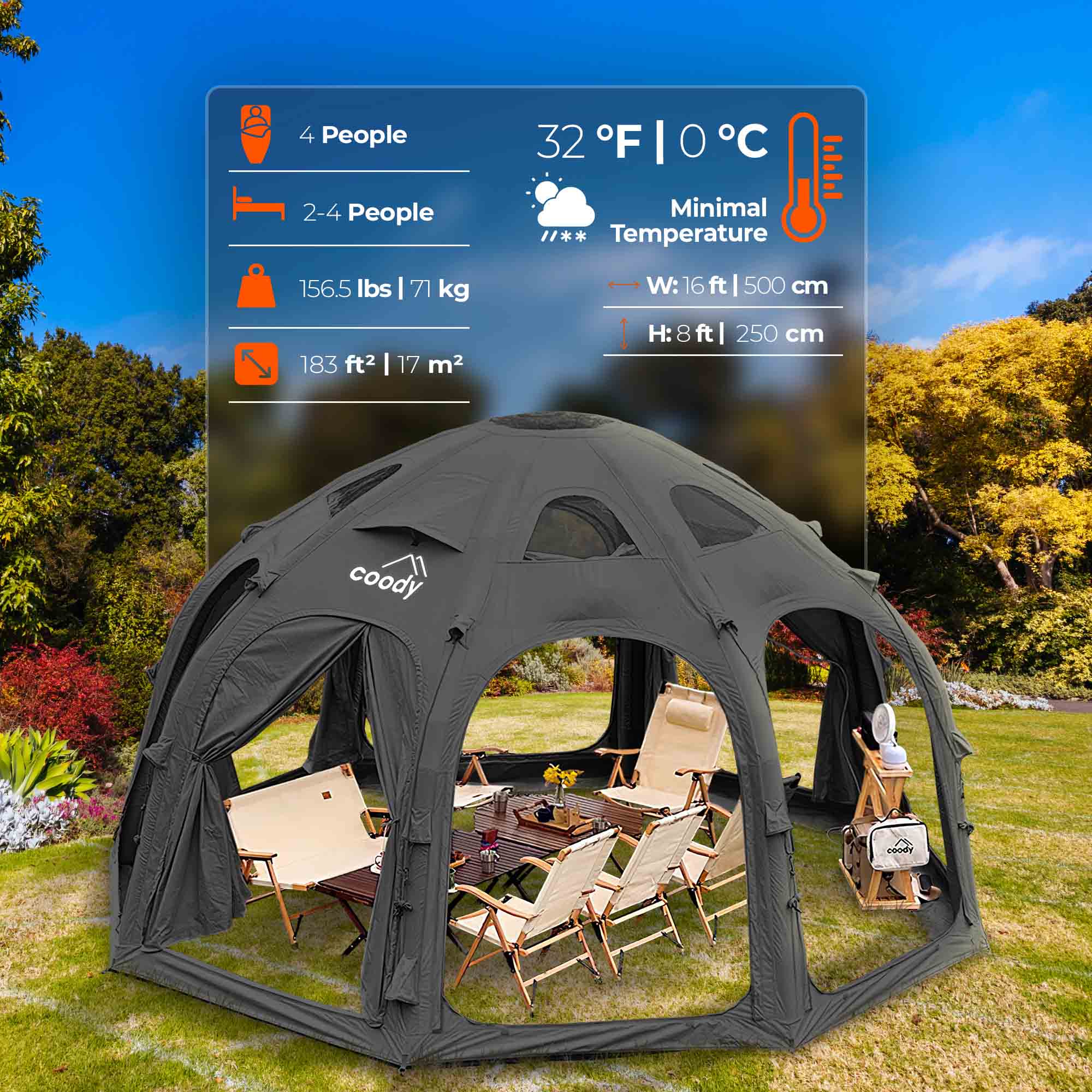 Coody Aurora Dome Black Inflatable Shelter for Outdoors (2-4 person) - Image 3