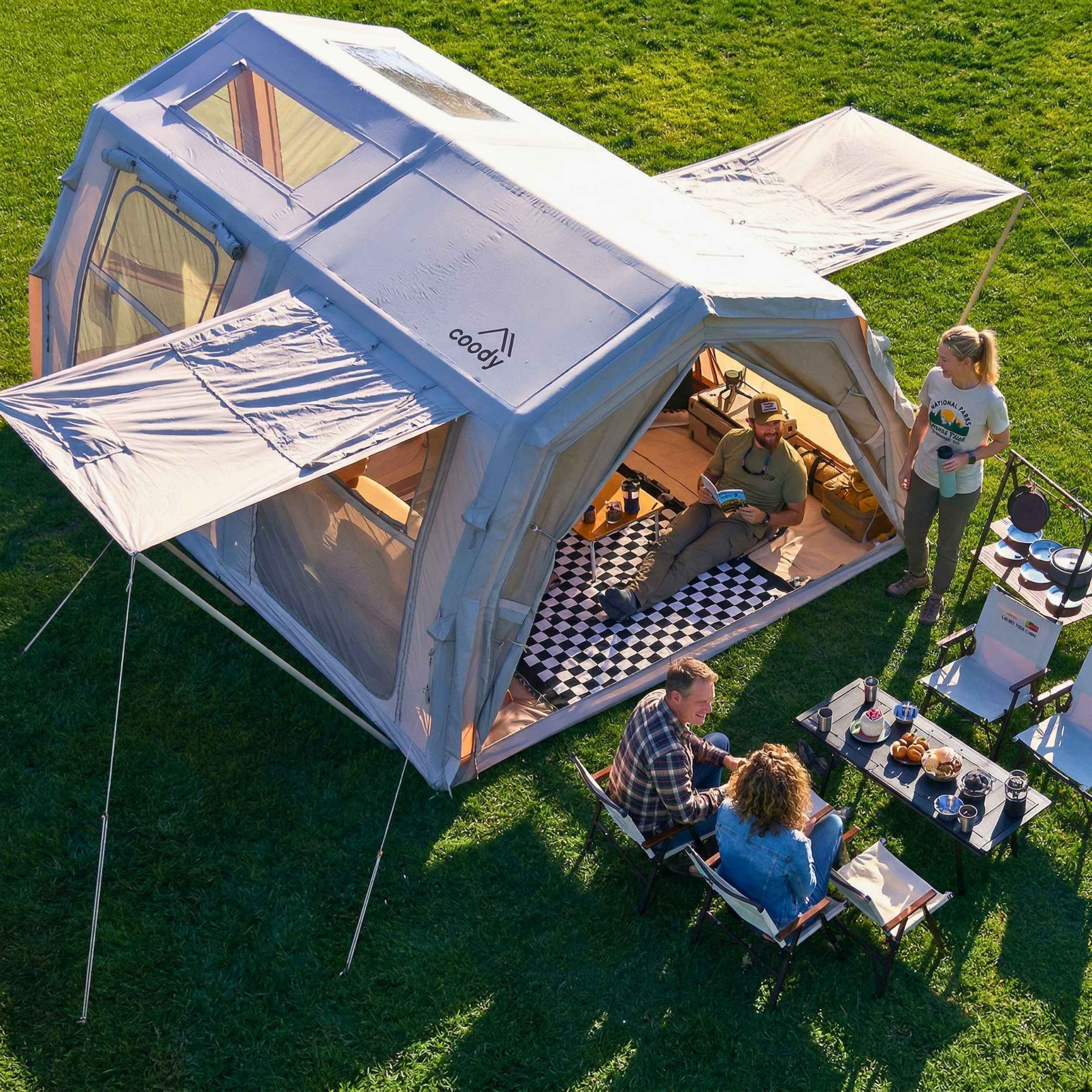 Coody Familia AirTent 17.2 PRO Beige (2-10 Person)+Electric Pump+TPU Door Beige+Ground Sheet - Image 5
