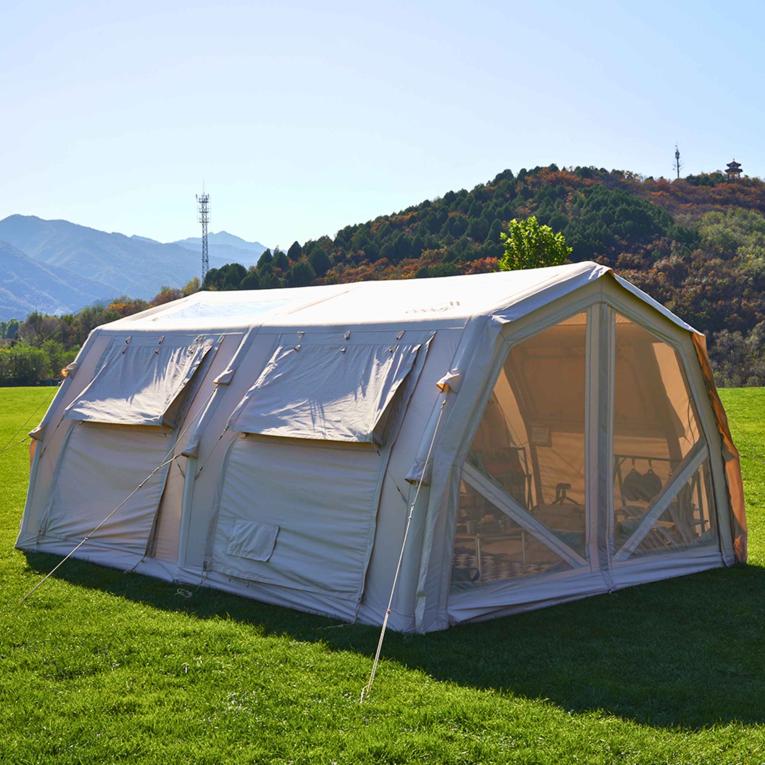 Coody Familia AirTent 17.2 PRO Beige (2-10 Person)+Electric Pump+TPU Door Beige+Ground Sheet - Image 6