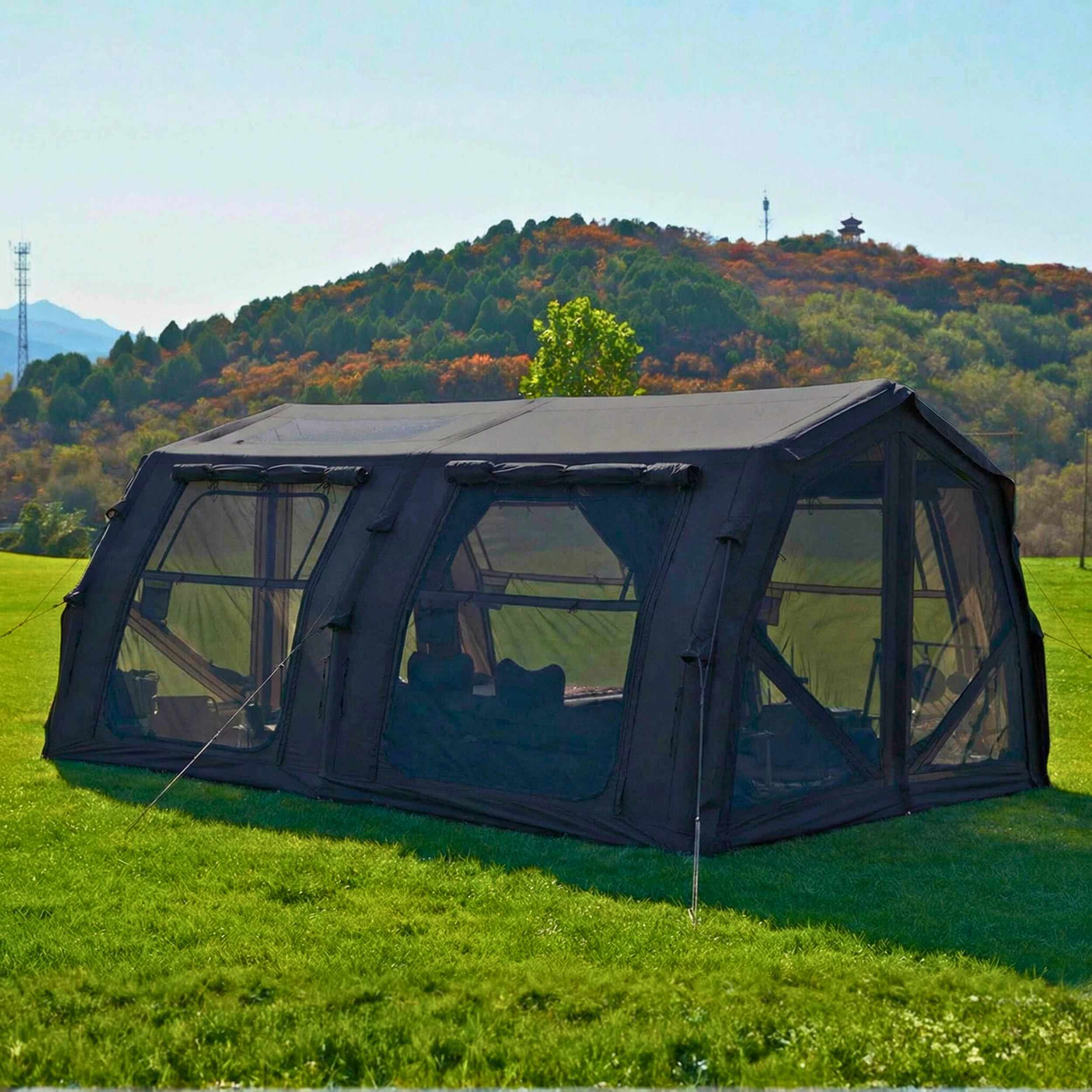 Coody Familia AirTent 17.2 PRO Black (2-10 Person)+Electric Pump+TPU Door Black+Ground Sheet - Image 5
