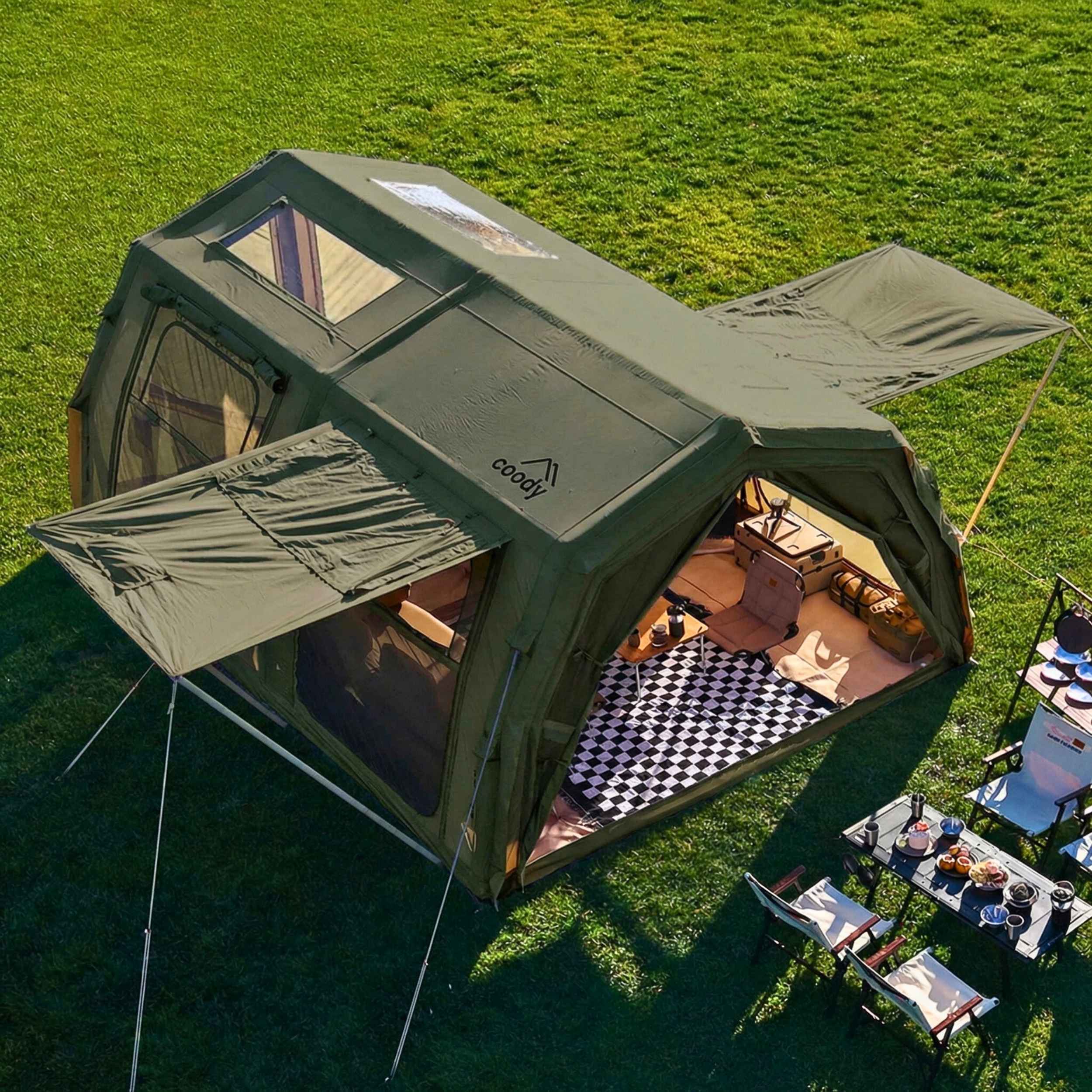 Coody Familia AirTent 17.2 PRO Forest Green (2-10 Person)+Electric Pump+TPU Door Forest Green+Ground Sheet - Image 4