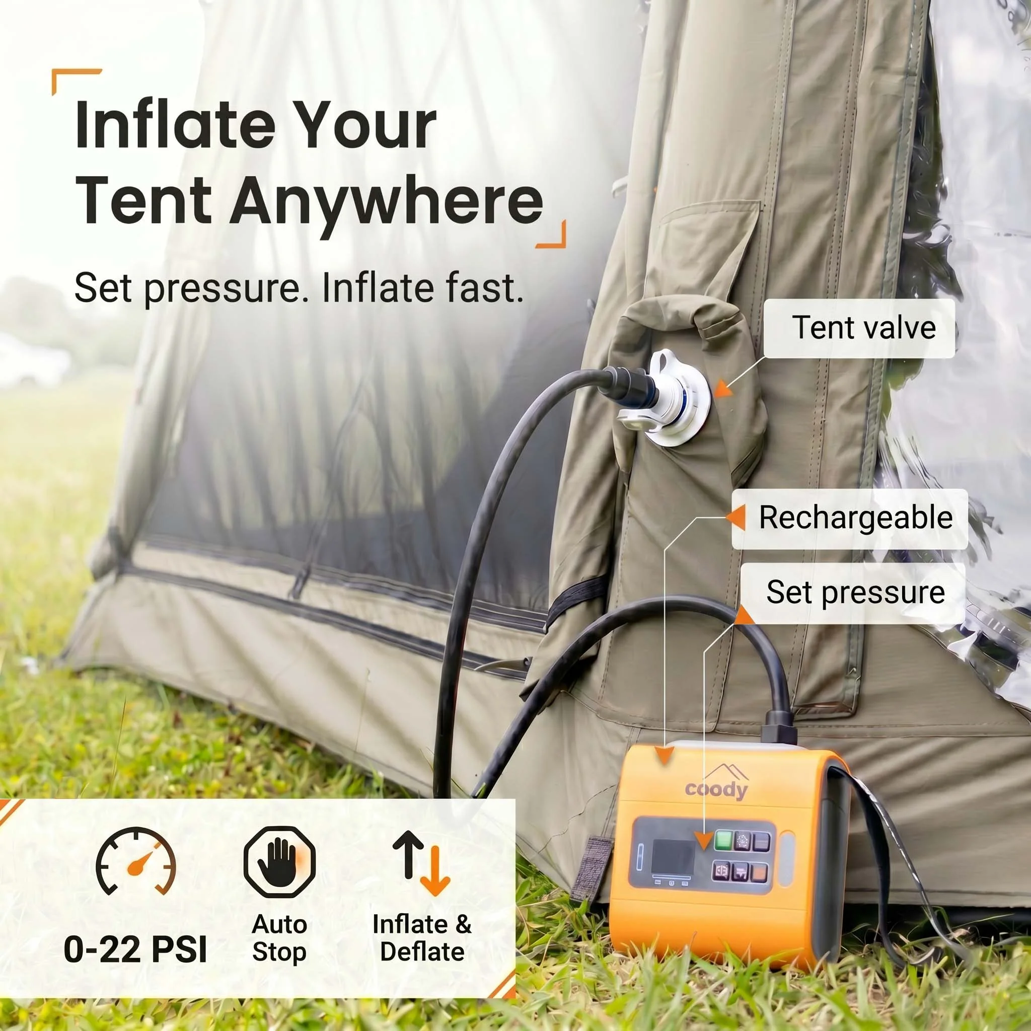 Coody Familia AirTent 17.2 PRO Beige (2-10 Person)+Electric Pump+TPU Door Beige+Ground Sheet - Image 15
