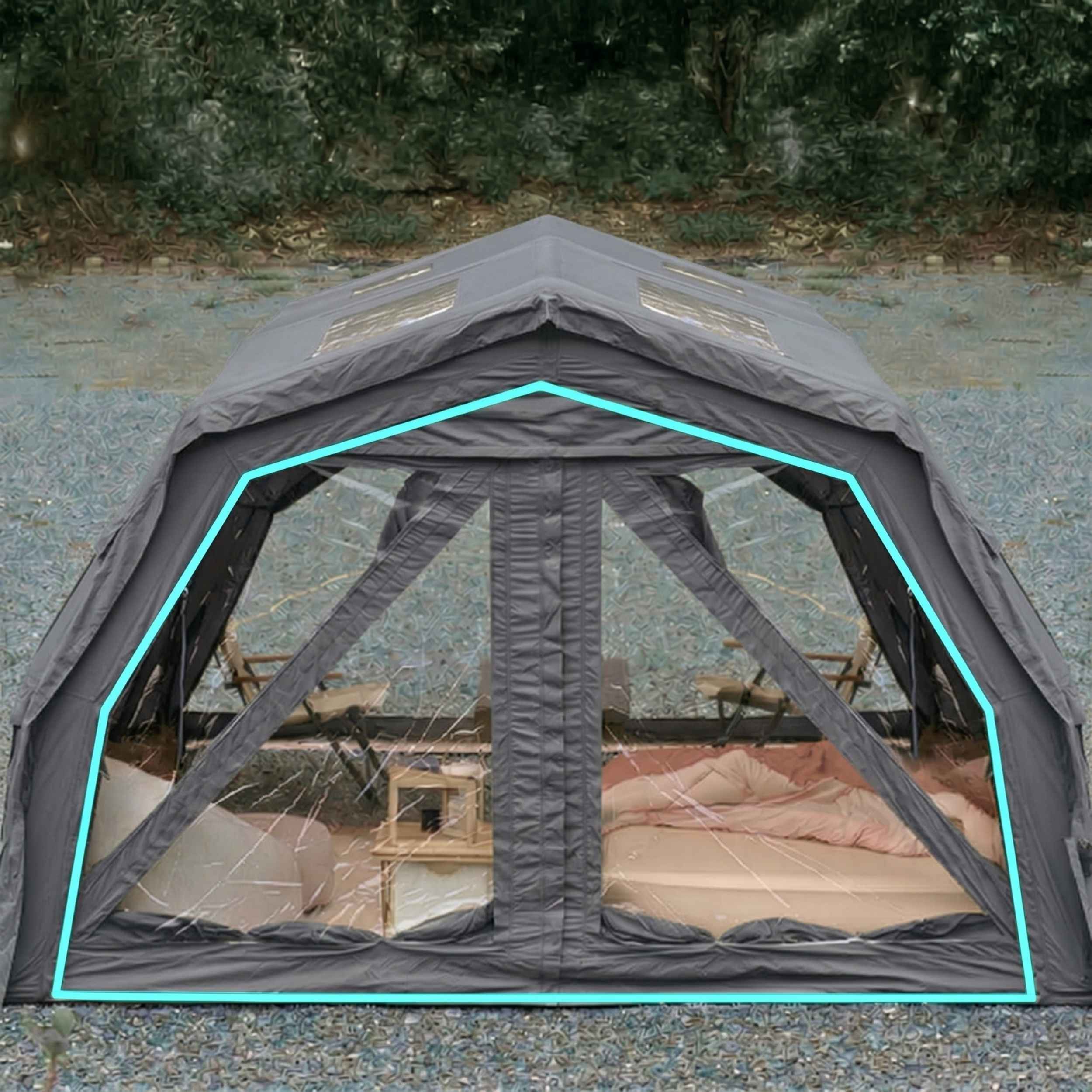 Coody Familia AirTent 17.2 PRO Gray (2-10 Person)+Electric Pump+TPU Door Gray+Ground Sheet - Image 15