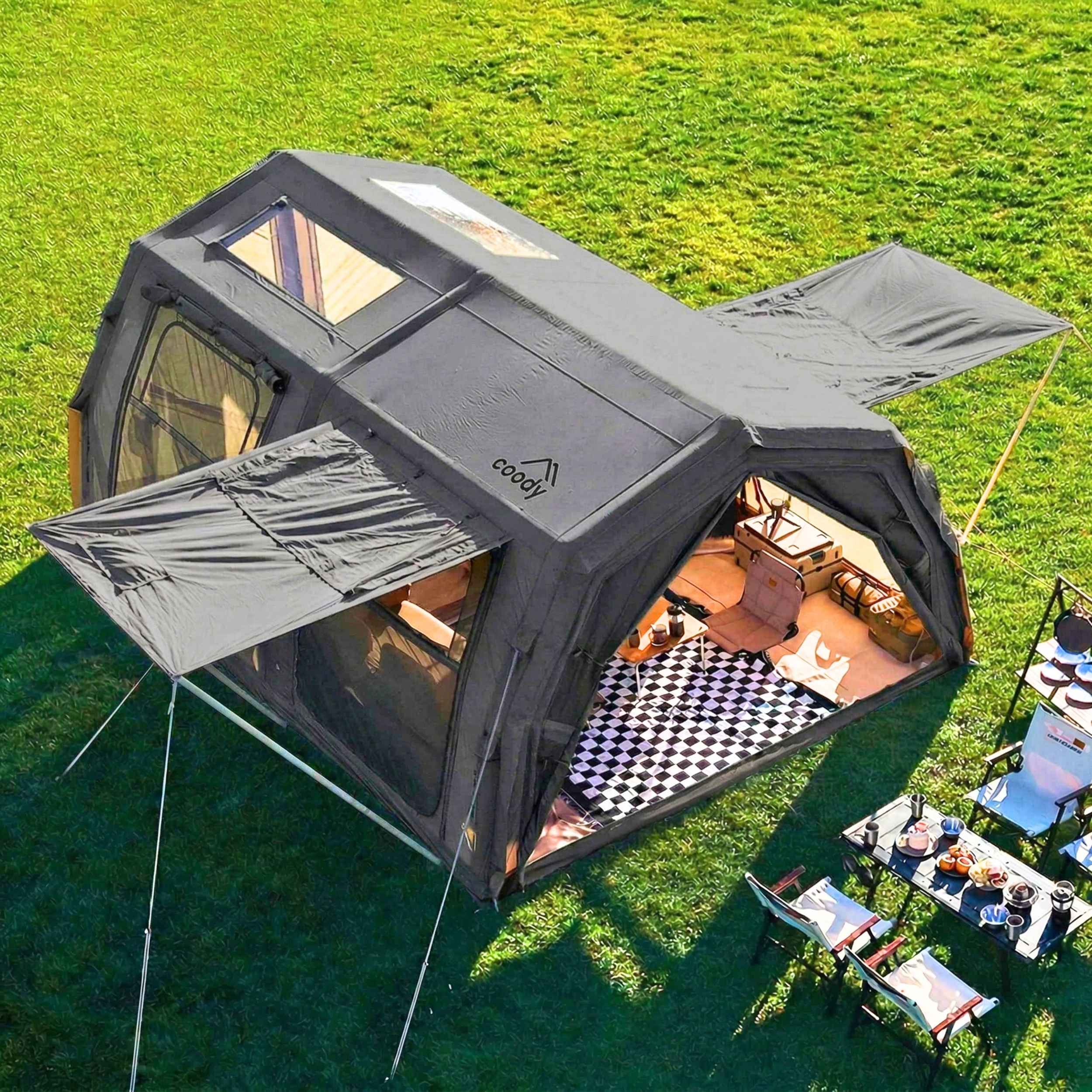 Coody Familia AirTent 17.2 PRO Gray (2-10 Person)+Electric Pump+TPU Door Gray+Ground Sheet - Image 5