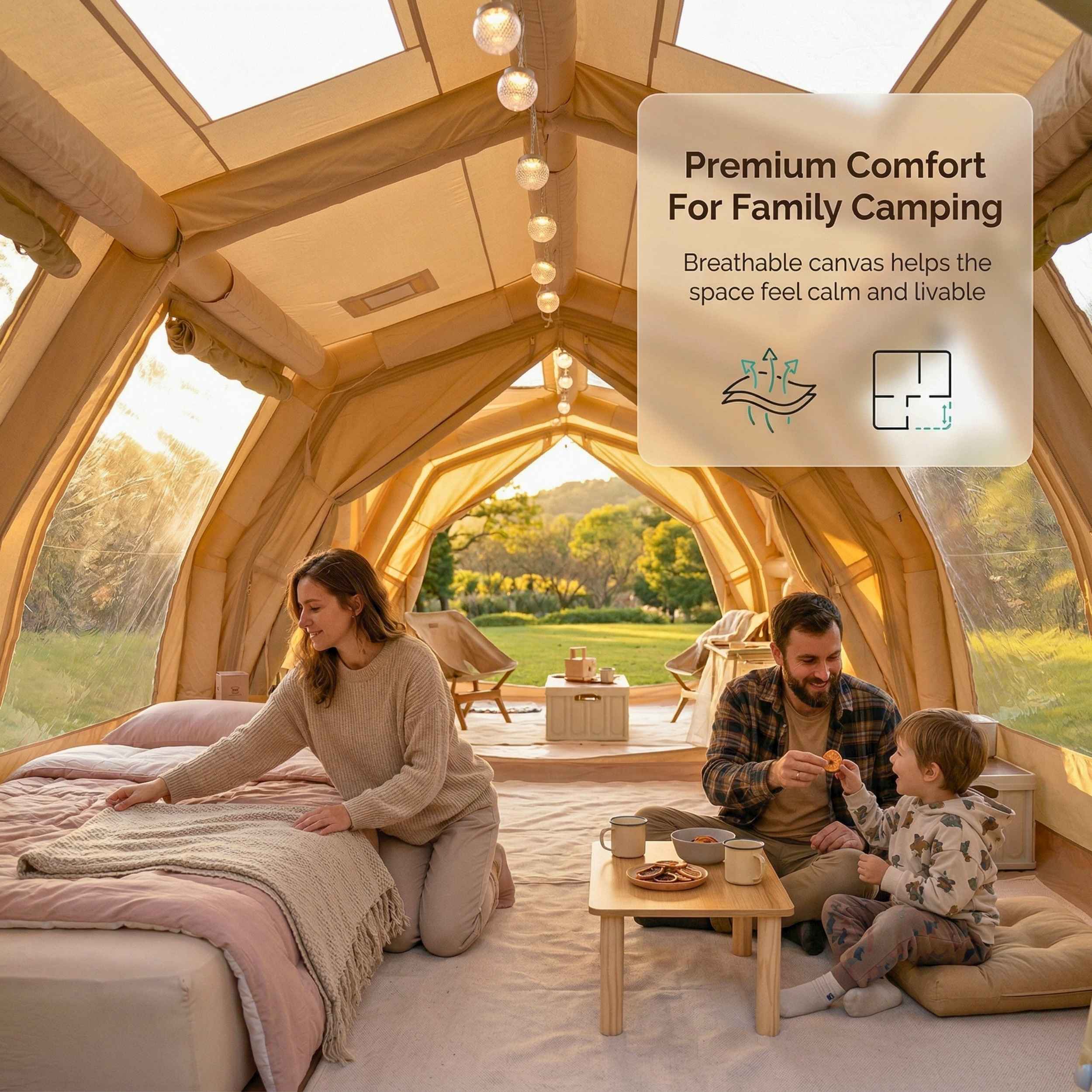 Coody Familia AirTent 17.2 PRO Beige Inflatable Tent for Camping (2-10 Person) - Image 6