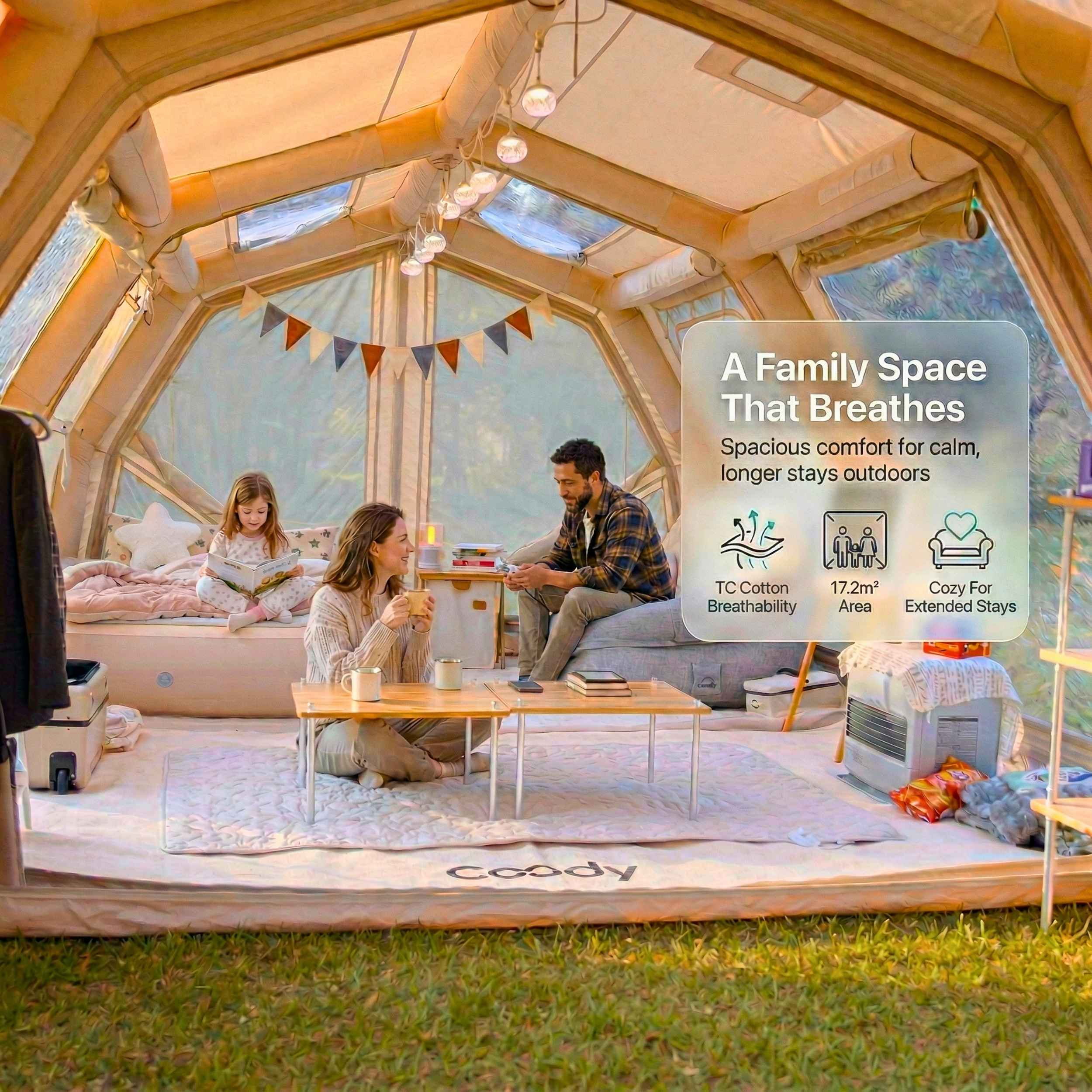 Coody Familia AirTent 17.2 PRO Beige Inflatable Tent for Camping (2-10 Person) - Image 7