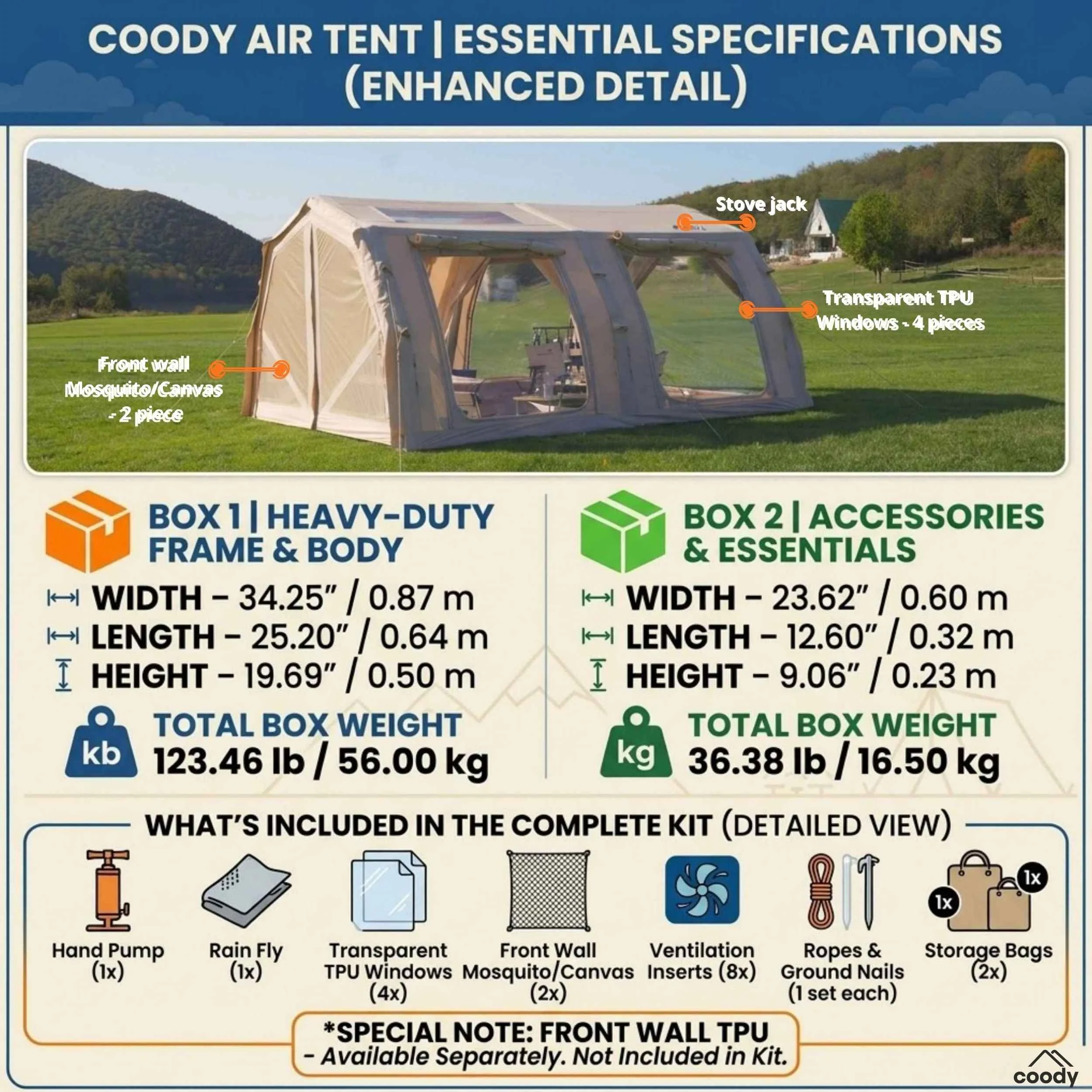 Coody Familia AirTent 17.2 PRO Beige Inflatable Tent for Camping (2-10 Person) - Image 8