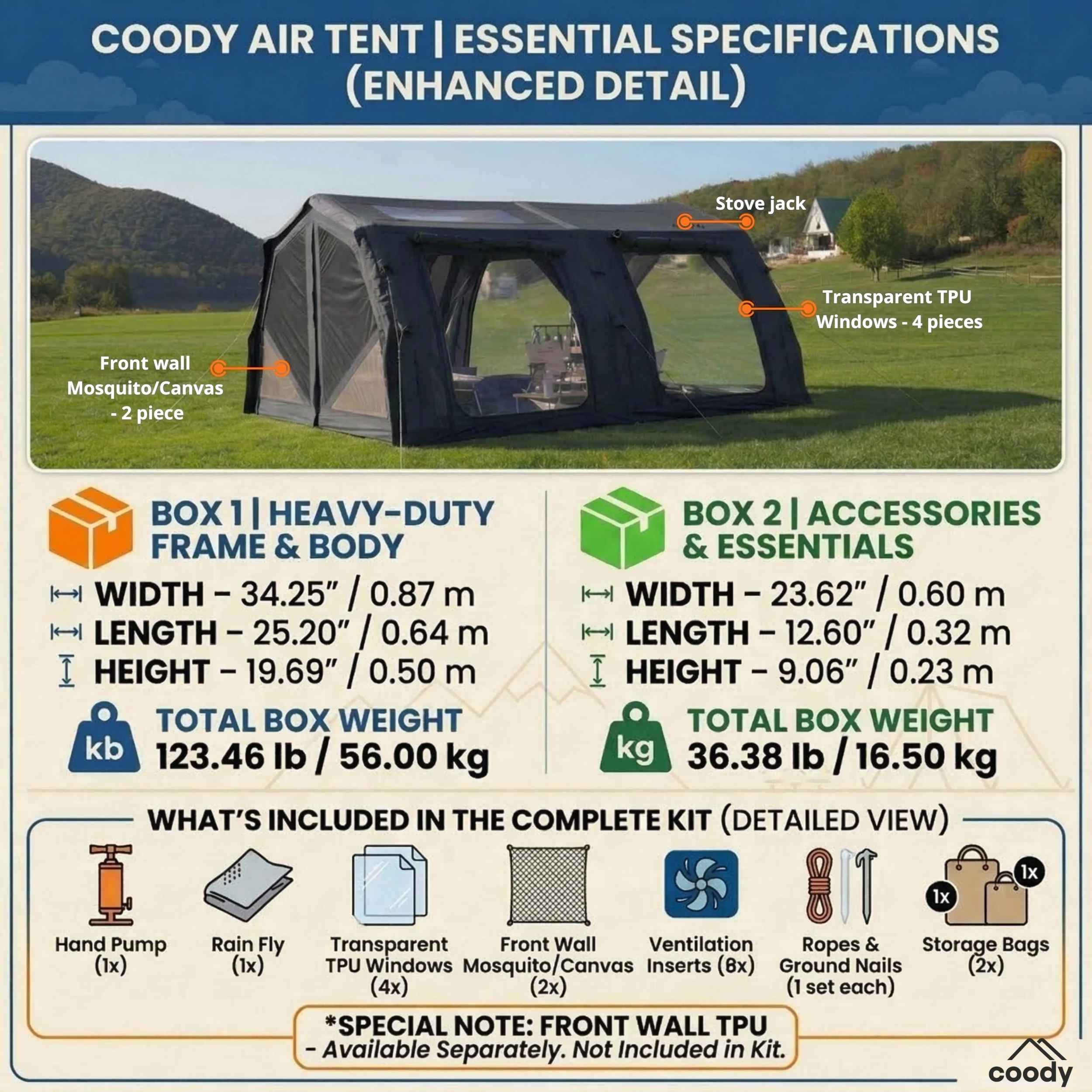 Coody Familia AirTent 17.2 PRO Black Inflatable Tent for Camping (2-10 Person) - Image 6