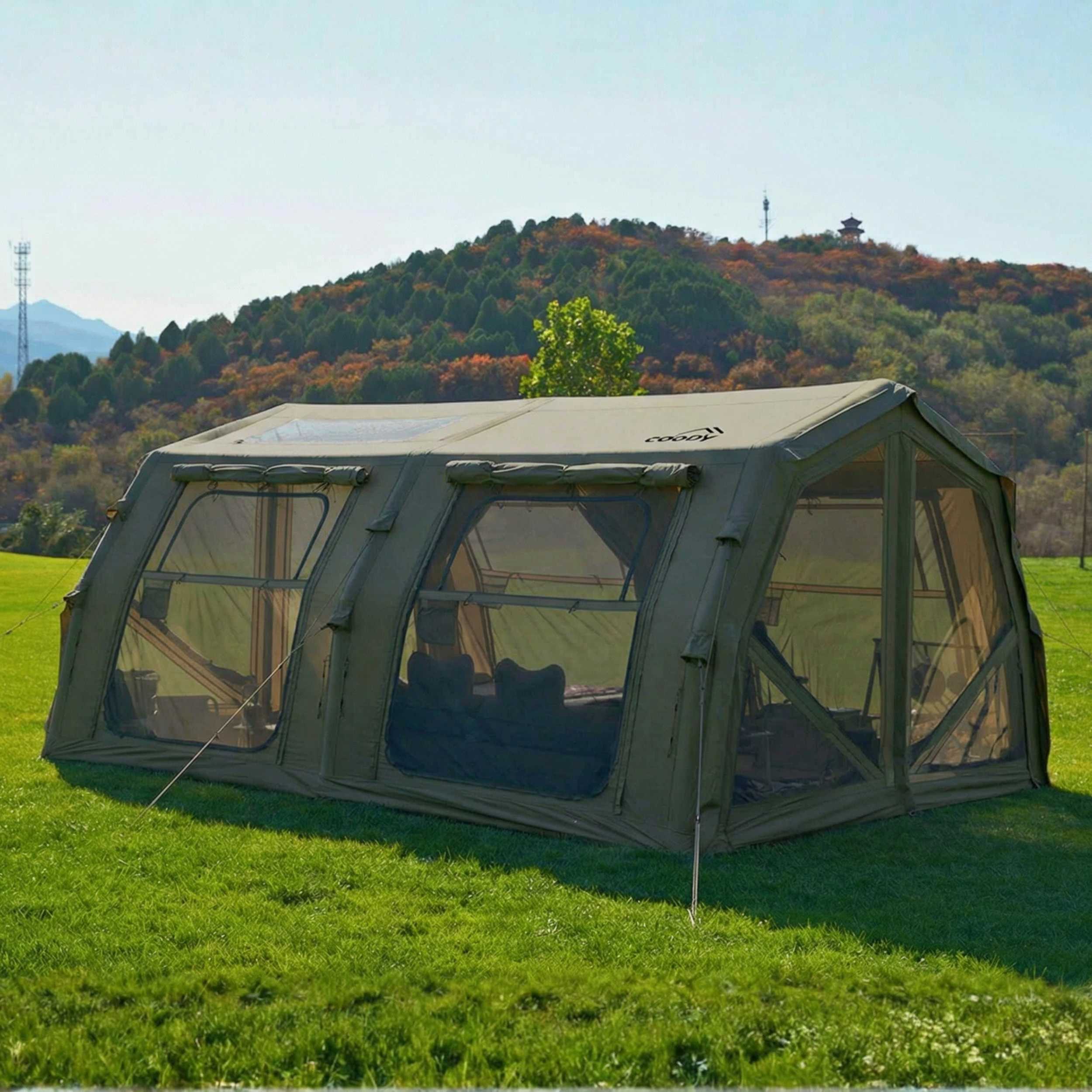 Coody Familia AirTent 17.2 PRO Forest Green Inflatable Tent for Camping (2-10 Person) - Image 11
