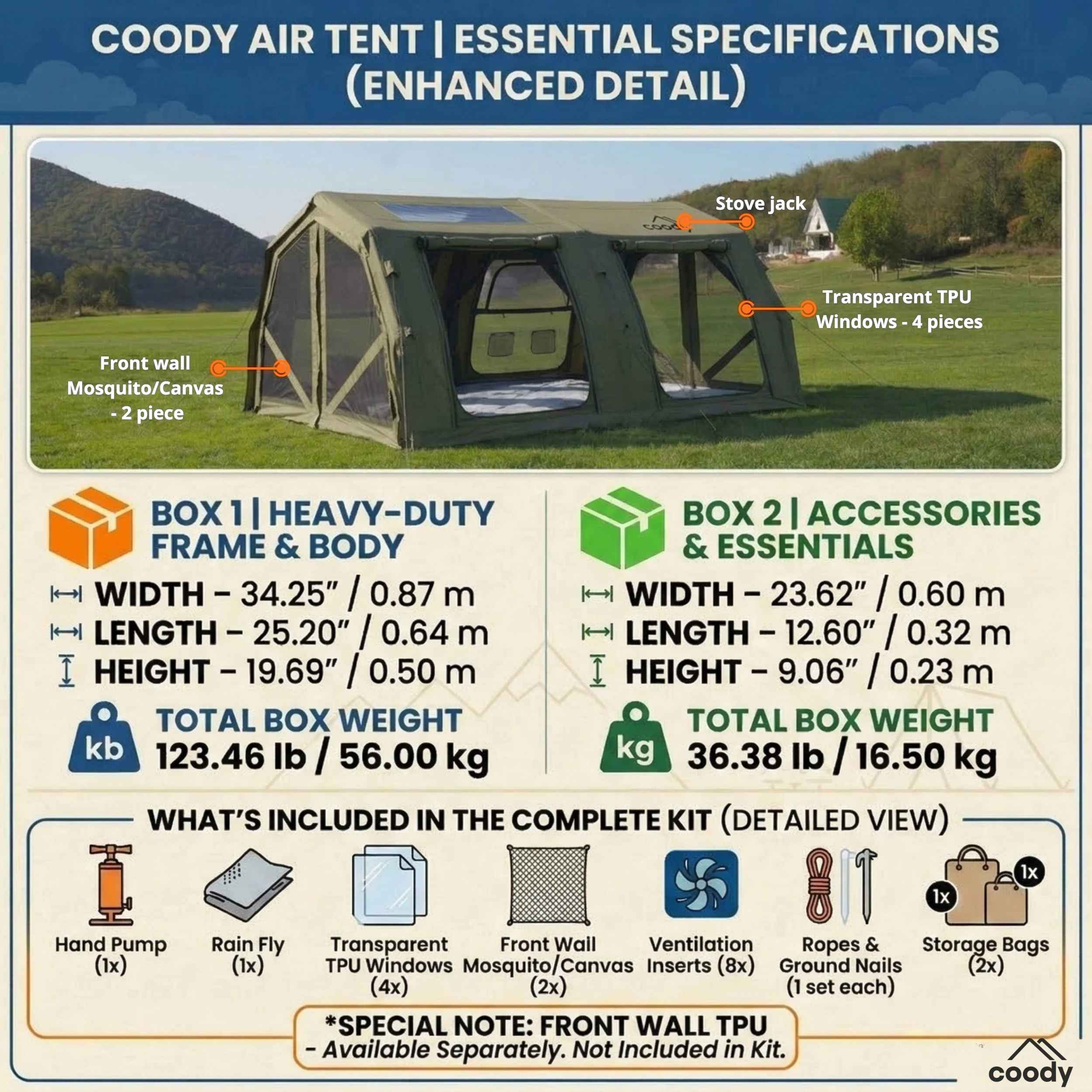 Coody Familia AirTent 17.2 PRO Forest Green Inflatable Tent for Camping (2-10 Person) - Image 7