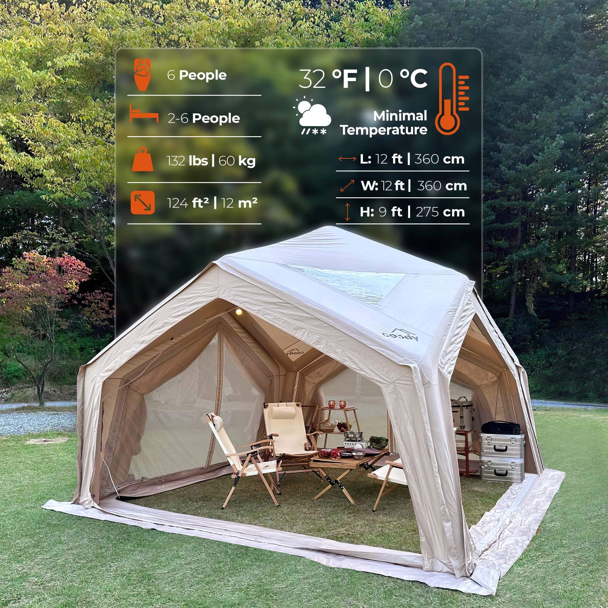 Coody AirTent Hub Shelter Beige Inflatable Tents for Camping (2-6 Person) - Image 3