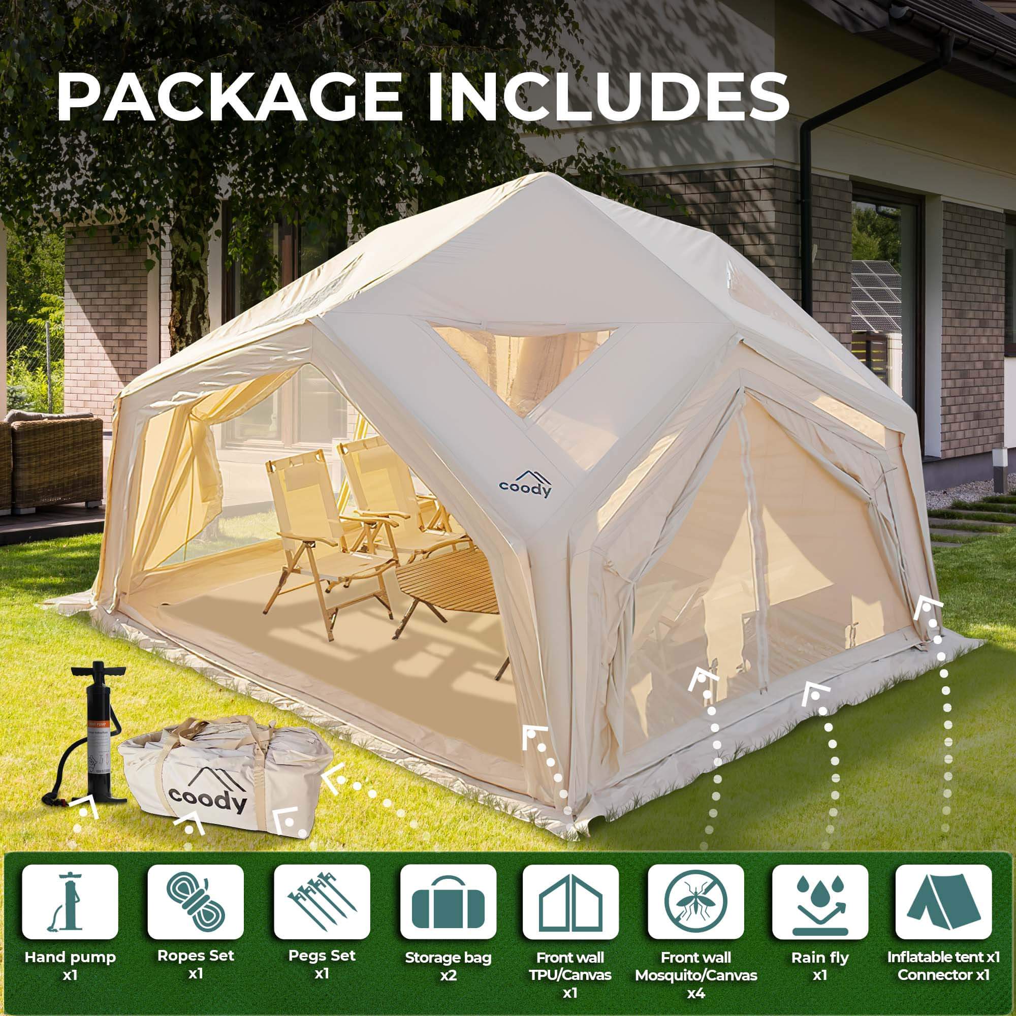 Coody AirTent Hub Shelter Beige Inflatable Tents for Camping (2-6 Person) - Image 4