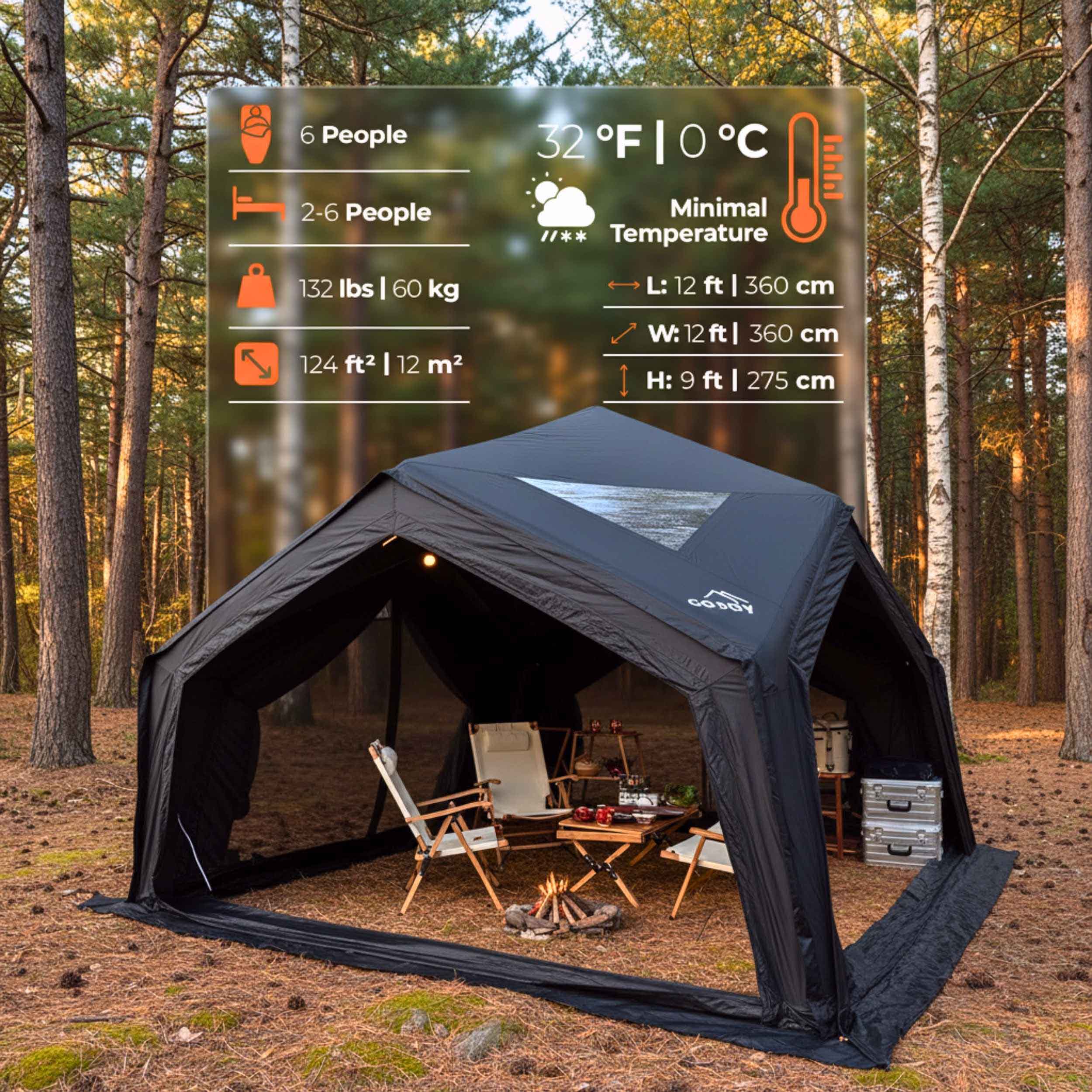 Coody Air Tent Hub Shelter Black Inflatable Tents for Camping (2-6 Person) - Image 3
