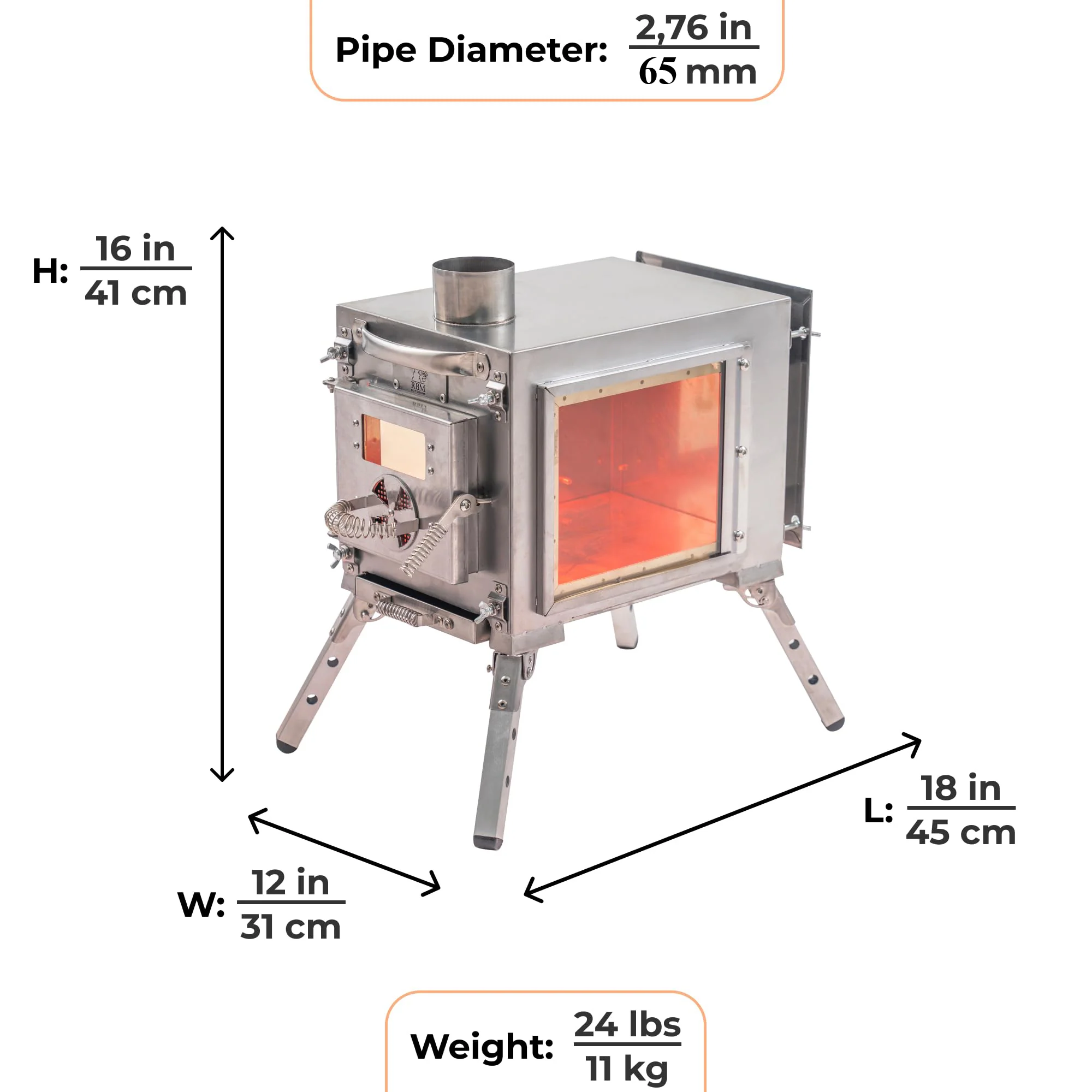 RBM Outdoors Wood Stove With Fire-Resistant Glass "Caminus S" - Image 9